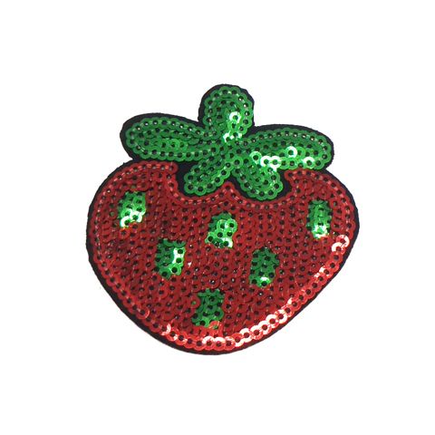 Strygemærke jordbær, glitter, 60x65 mm